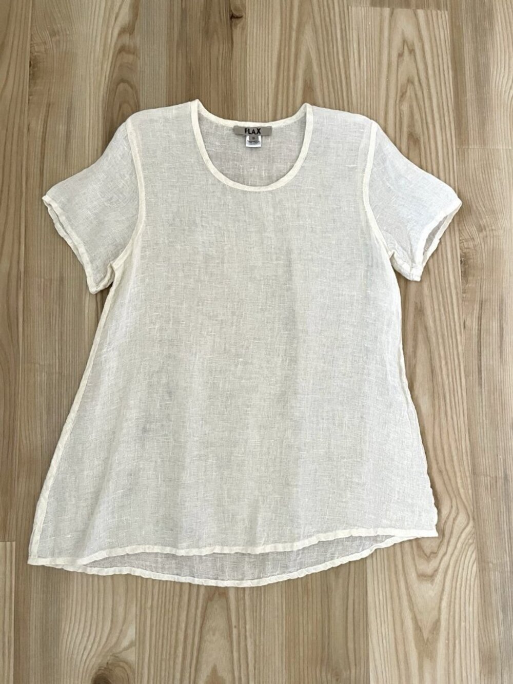 FLAX 100% Linen Open-Weave Semi-Sheer Tunic Top Blouse Natural Beige size Small